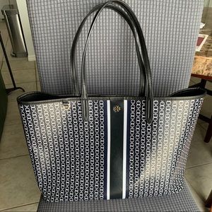 Tory Burch Black Gemini Link Coated Canvas Tote